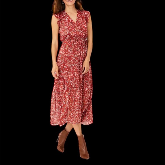 Ann Taylor Womens 8 Shimmer Floral Flutter Cottage Boho Midi Dress - Picture 6 of 15